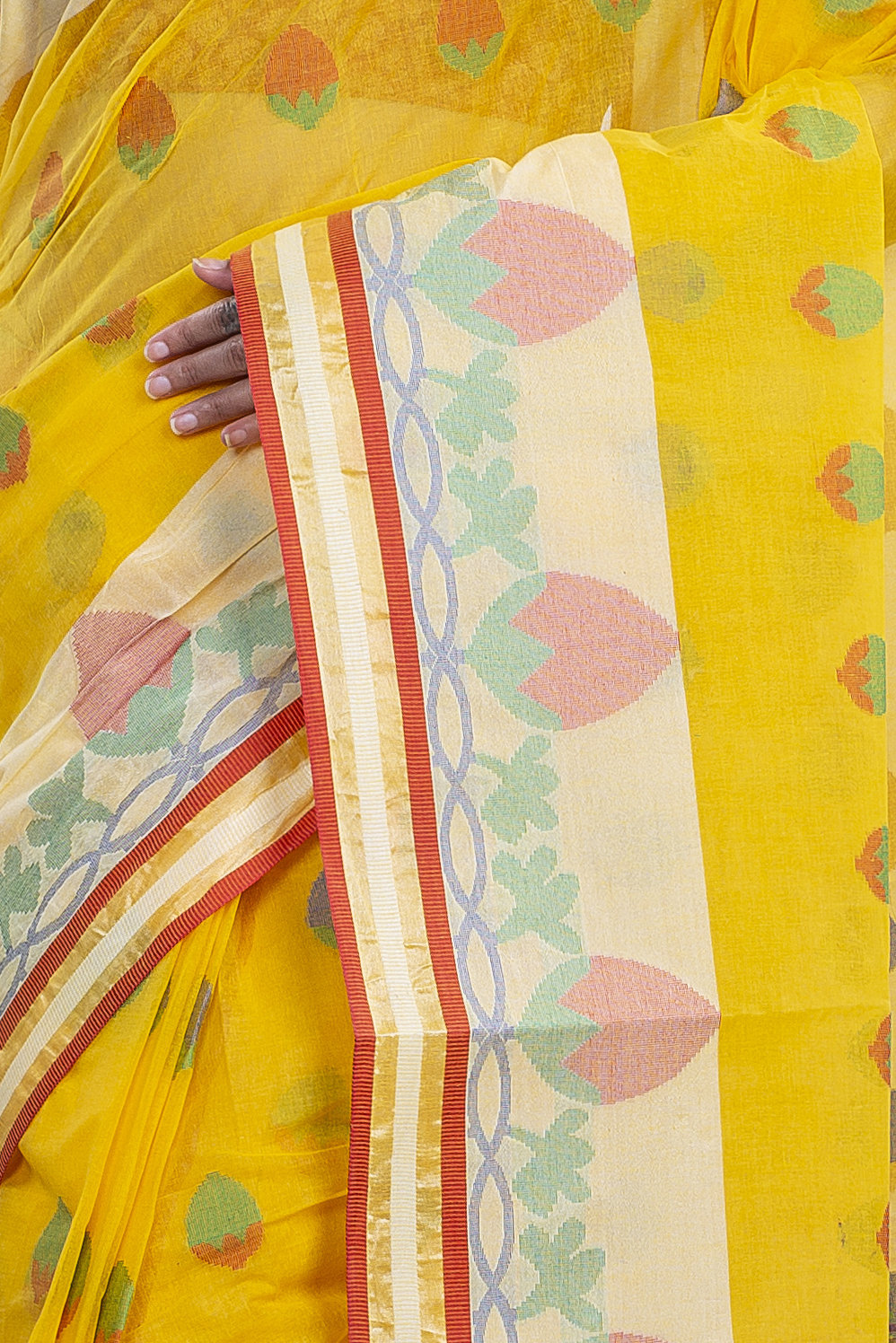 Yellow Pure Cotton PaddaPar Tant Saree (778)